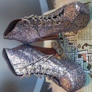 Jeffrey Campbell Glitter Platform Shoes - Silver and Brown